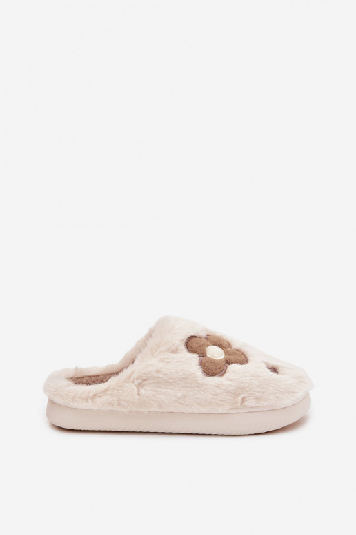 met bont Slippersmet bloemmotievenuszkami beige Selinne