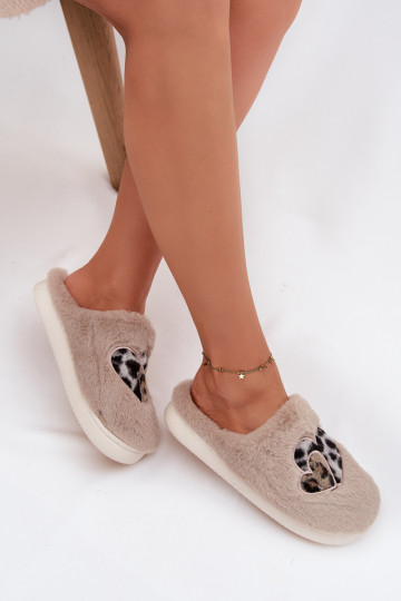 Beige Amandra Hausschuhe mit Fell und Herzen