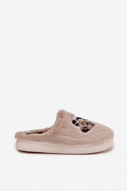 avec un manteau de fourrure Chaussons Avec des coeurs beige Amandra