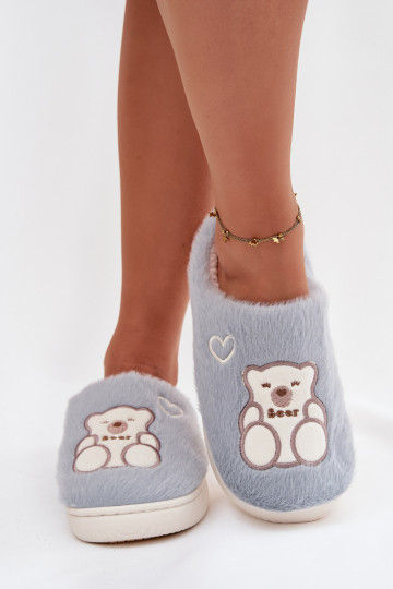 Mules Noralie bleues avec fourrure et ours en peluche 2