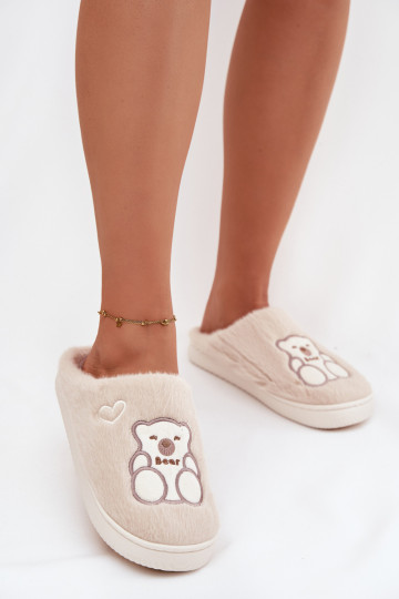 Beige Noralie Hausschuhe mit Fell und Teddybär 2