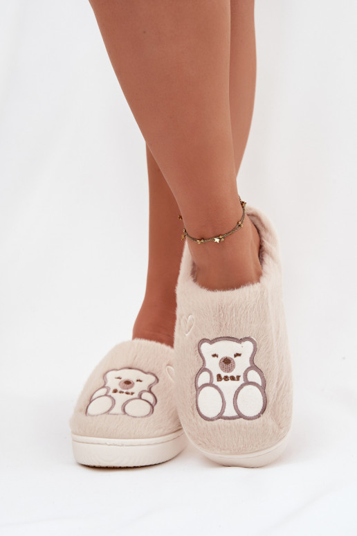 avec un manteau de fourrure Chaussons Avec l ours beige Noralie