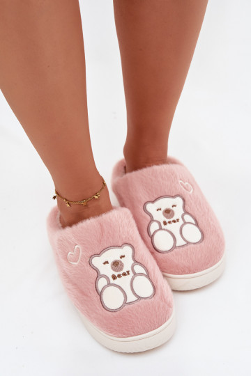 Roze Noralie slippers met bont en een teddybeer