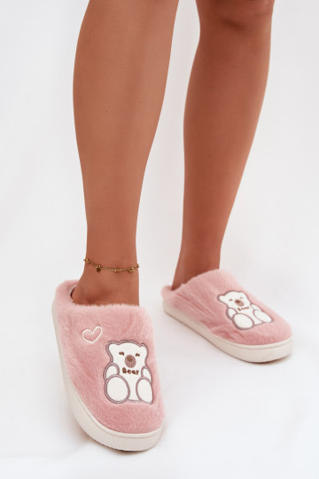 Roze Noralie slippers met bont en een teddybeer 2
