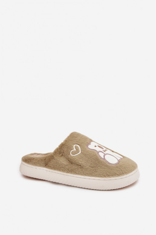 avec un manteau de fourrure Chaussons Avec l ours couleur verte Noralie