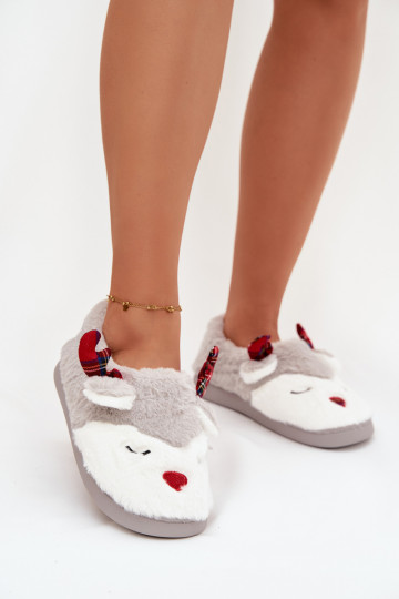 Hausschuhe INeihnachten Feminin Mit einem Thema Rentier mit Pelzmantel graue Farbe Orsella 2