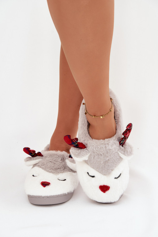 Slippers Kerstmis Dames Met Thema Rendier met bont grijs Orsella