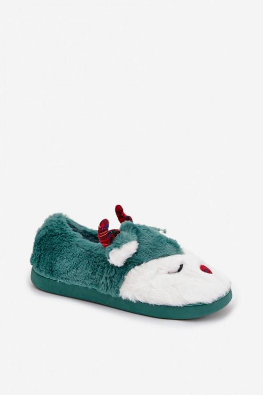 Chaussons Noël Féminin Avec un thème Renne avec un manteau de fourrure couleur verte Orsella