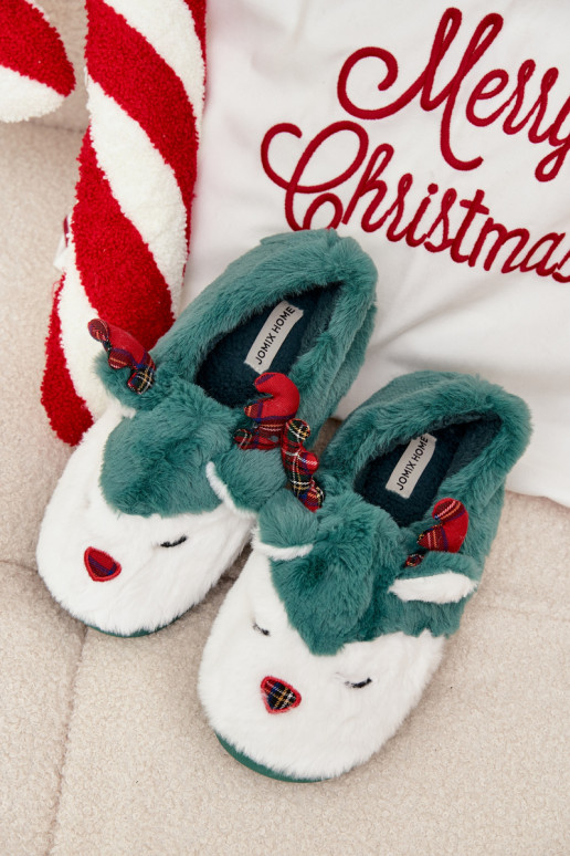 Slippers Kerstmis Dames Met Thema Rendier met bont groene kleur Orsella