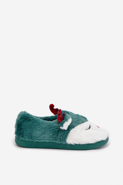 Slippers Kerstmis Dames Met Thema Rendier met bont groene kleur Orsella