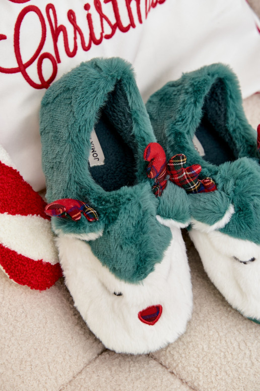 Slippers Kerstmis Dames Met Thema Rendier met bont groene kleur Orsella