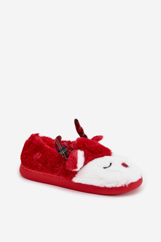 Chaussons Noël Féminin Avec un thème Renne avec un manteau de fourrure couleur rouge Orsella
