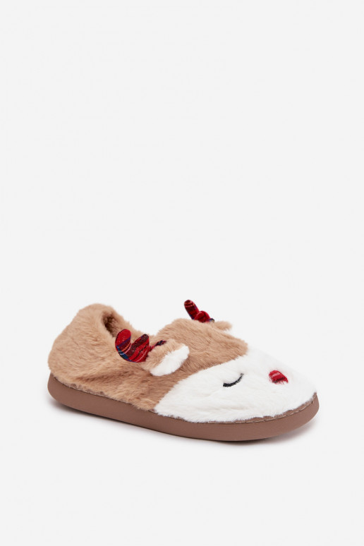 Slippers Kerstmis Dames Met Thema Rendier met bont beige Orsella