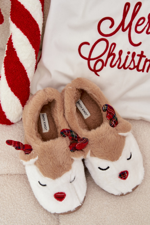 Slippers Kerstmis Dames Met Thema Rendier met bont beige Orsella
