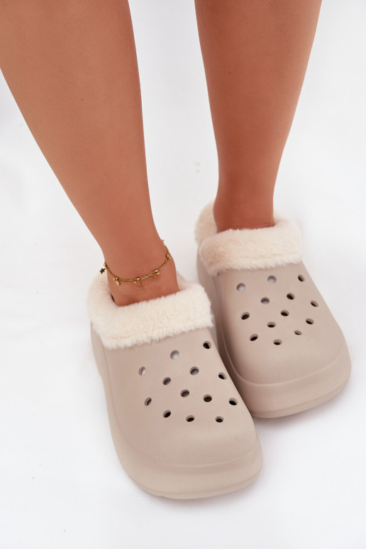 LichtgeInicht pantoffels Damespantoffels opInarmen met bont erin kaki kleuren Palvine