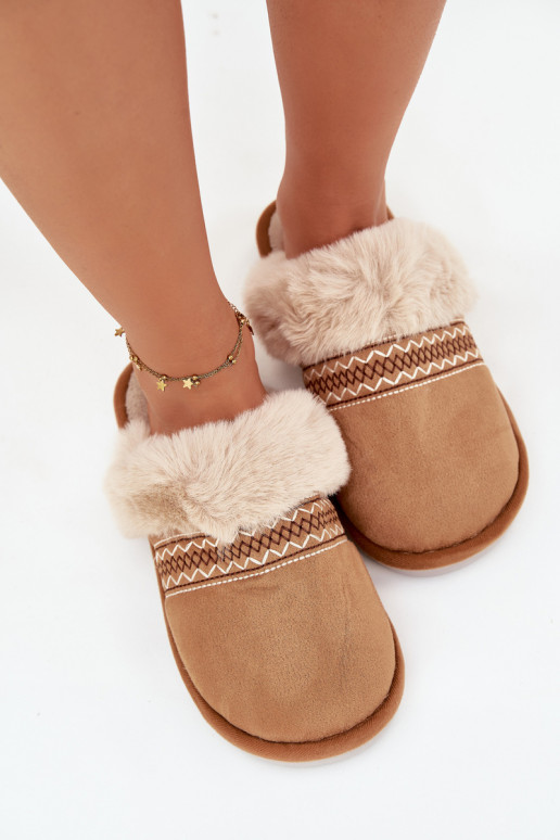 Slippers Dames met bont I Haftem bruine kleur Devianne