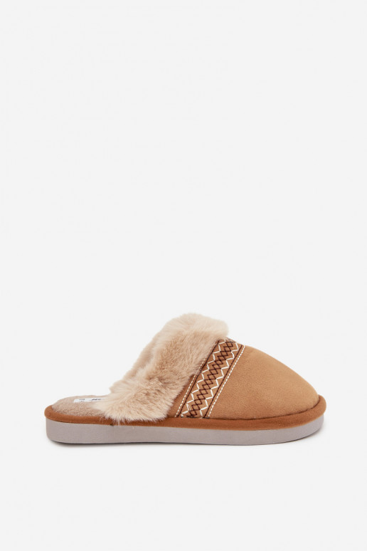Slippers Dames met bont I Haftem bruine kleur Devianne