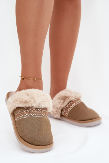 Slippers Dames met bont I Haftem groene kleur Devianne 2