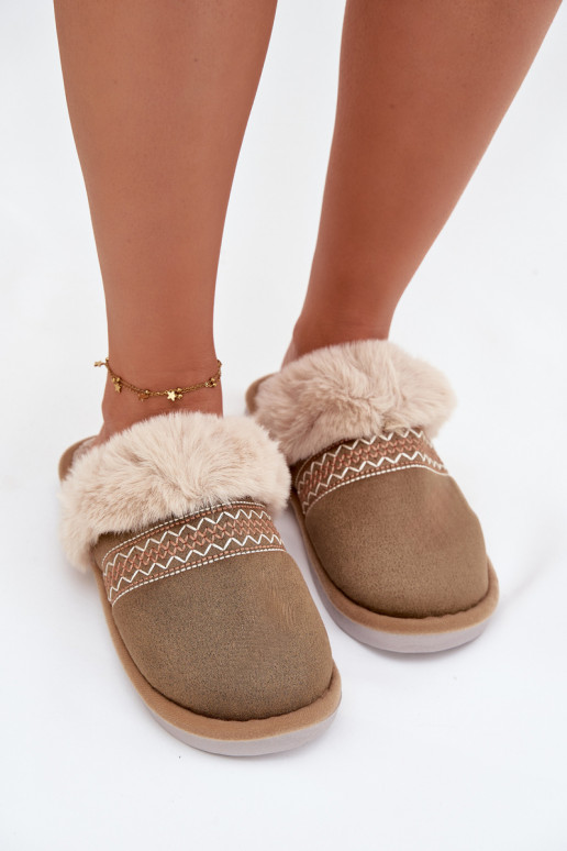 Slippers Dames met bont I Haftem groene kleur Devianne