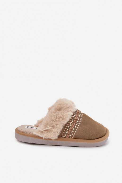 Slippers Dames met bont I Haftem groene kleur Devianne