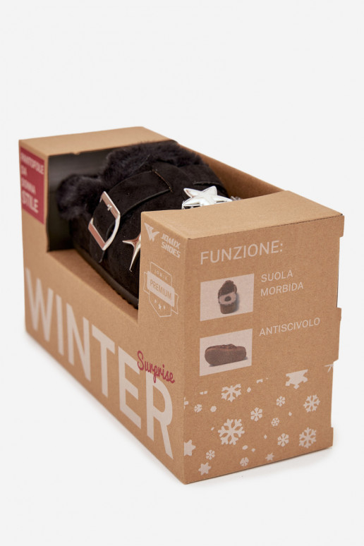 Chaussons Féminin avec de beaux détails I avec boucles réchauffer avec de la fourrure à l intérieur couleur noire Thalora