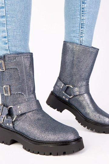 Bottines bleues ornées de boucles avec éclat argenté „Cara" 2