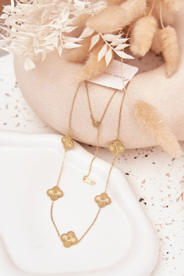 Edelstahlhalskette in gold mit Blumenmotiven 2