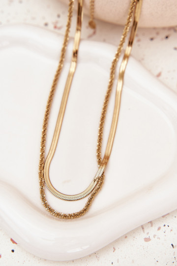 Dubbele ketting Gemaakt van chirurgisch staal gouden kleur