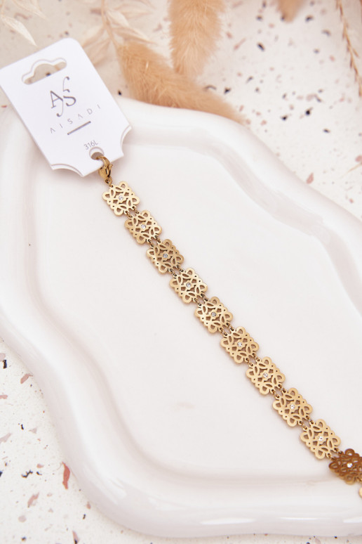 Verstelbaar Armband Dames met sprankelende gaten Stal Chirurgiczna gouden kleur