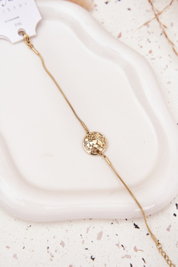 Un bracelet Féminin Avec pendentif Kółkoavec des motifs florauxuszkami couleur dorée 2