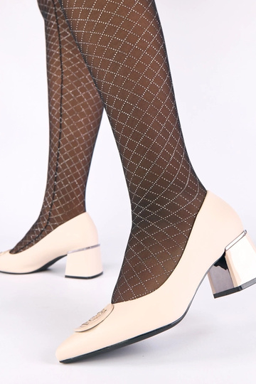 Sandfarbene Damen-Schuhe auf Absatz mit Zirkonia Merla