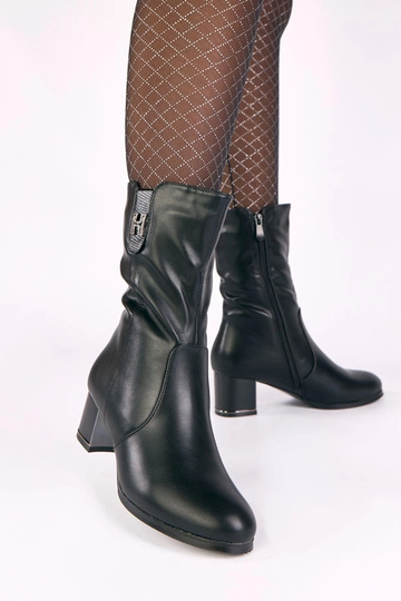 Bottines noires doublées en fourrure à talon ornées de zircons Gusta 2