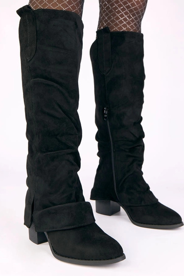 Bottes noires hautes en suédine synthétique avec tige retroussée Batta