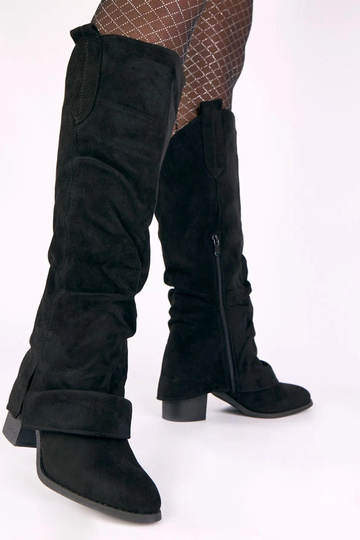 Bottes noires hautes en suédine synthétique avec tige retroussée Batta 2