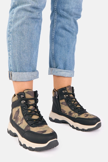 Louie schwarze Plateau-Boots mit Camouflage-Muster