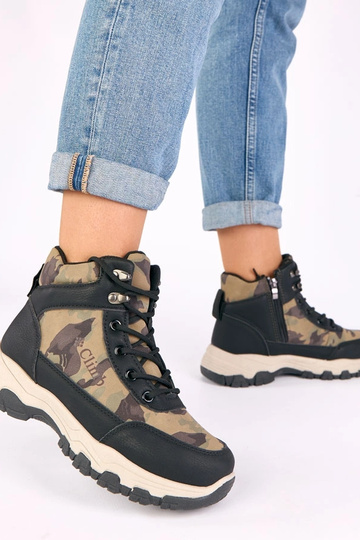 Louie schwarze Plateau-Boots mit Camouflage-Muster 2