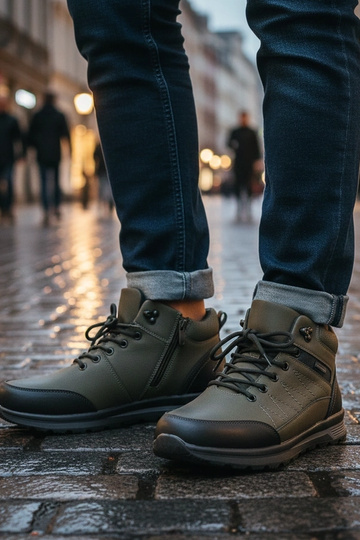 Bottines vertes pour hommes doublées en fourrure Mack