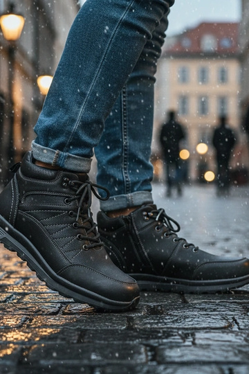 Bottines noires pour hommes doublées en fourrure Mack