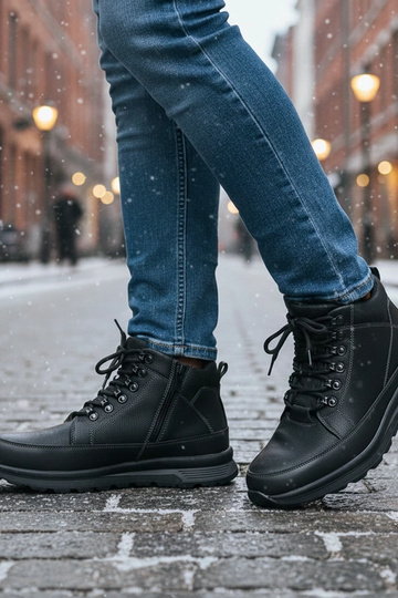 Paul schwarze Herren-Boots mit warmem Futter auf Plateau 2