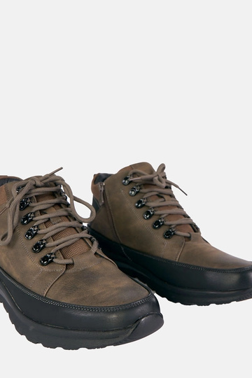 Grijze heren sneakers, gevoerd met bont op een platform Paul 2
