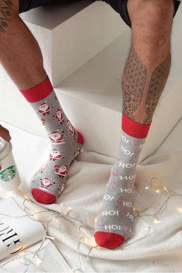 Heren kerst sokken "Santa Clause" in grijze kleur