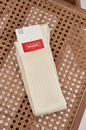 Lange merino wol sokken in ivoorkleur 2