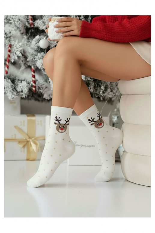 Chaussettes Féminin Noël Renne Et des points couleur ivoire