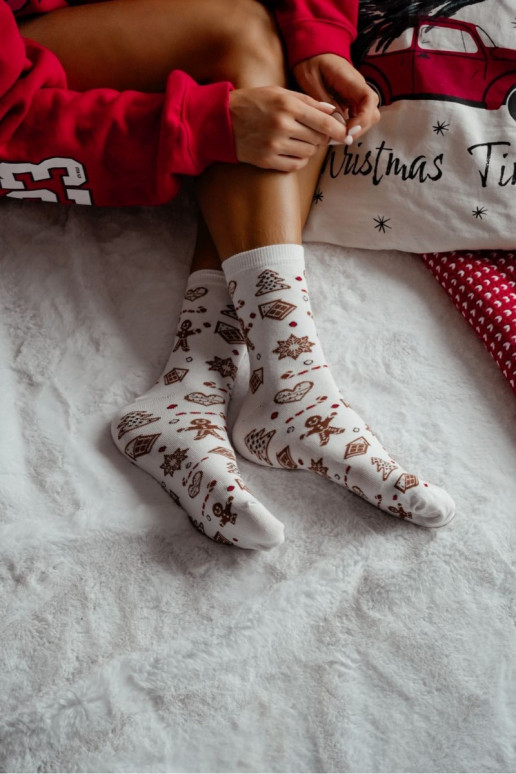 Socken Feminin INeihnachten BaZuełniane elfenbeinfarbe