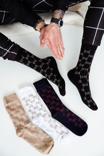 Chaussettes à motifs CC pour hommes, couleur noire