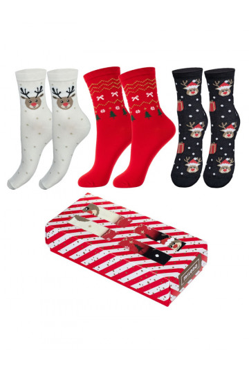 Weihnachtliches Damenstrumpfset in der Box, 3 Paar 2