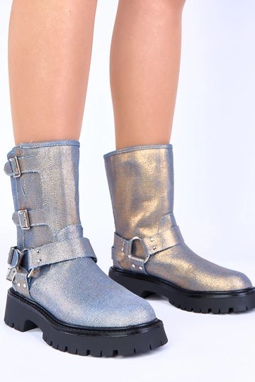 Bottines bleues avec des boucles dorées Cara