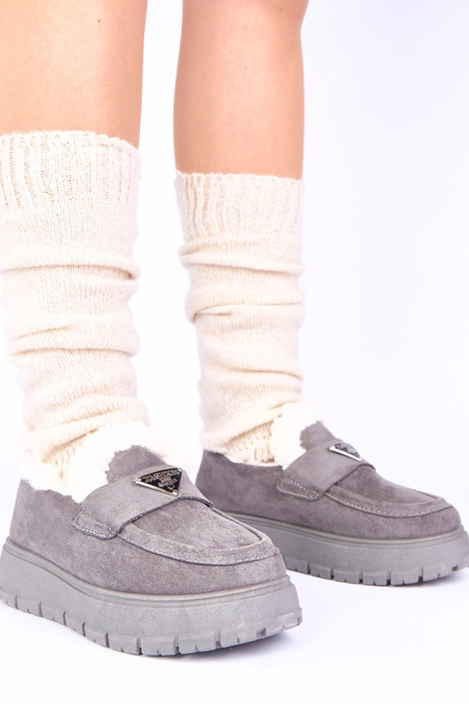 Grijze platform mocassins met bont Kirby