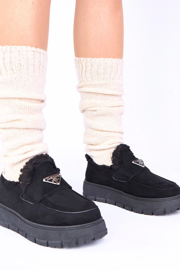 Zwarte platform mocassins met bont Kirby