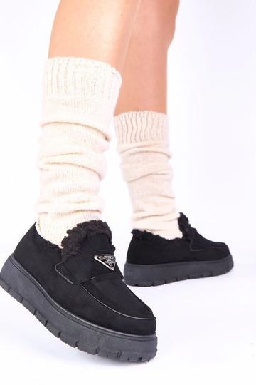 Zwarte platform mocassins met bont Kirby 2